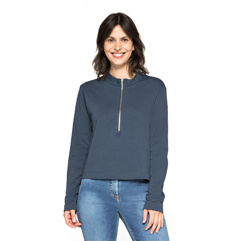 Sweatshirt aus Bio-Baumwolle mit Reißverschluss, nachtblau