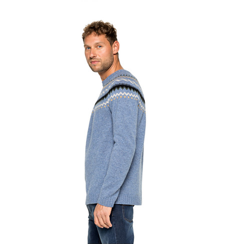 Norweger Pullover aus Bio-Schurwolle, blau-gemustert