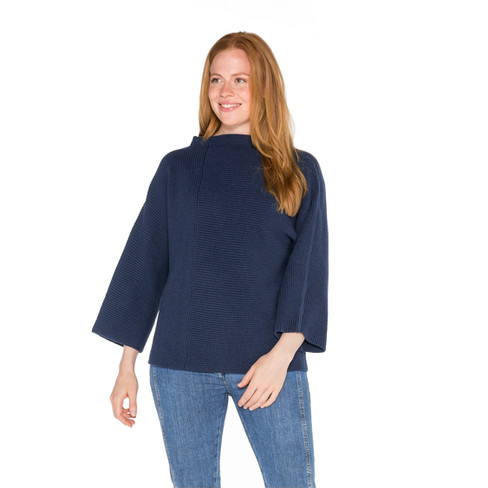 Turtleneck-Pullover aus Bio-Merinowolle und Bio-Baumwolle, nachtblau