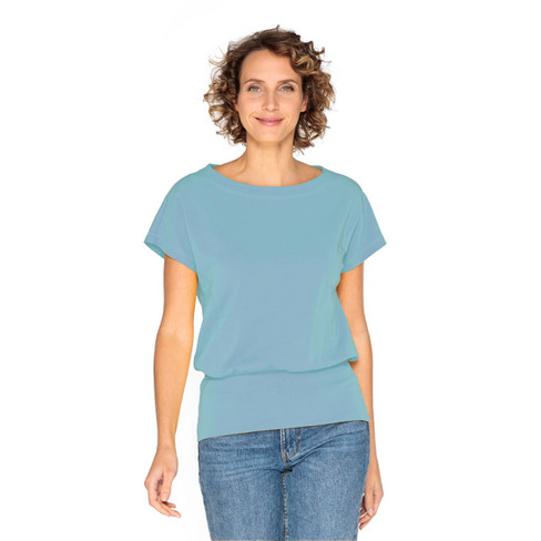 T-Shirt mit breitem Saum aus Bio-Baumwolle, pazifik