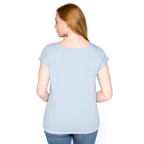 T-Shirt mit U-Boot-Ausschnitt aus Bio-Baumwolle, taubenblau