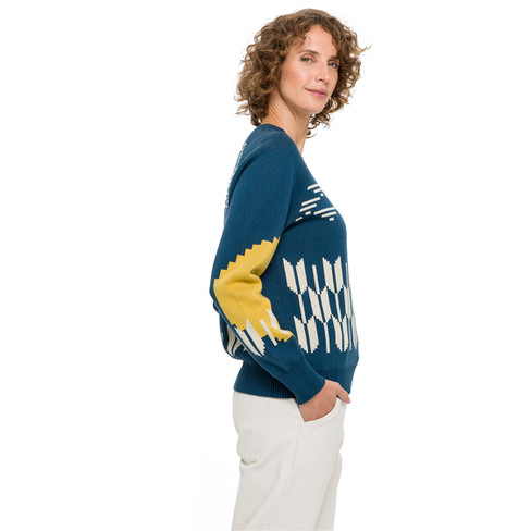 Jacquard-Pullover aus Bio-Baumwolle mit Wolle, atlantik gemustert