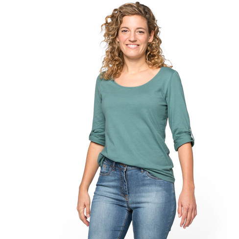 Jersey-Shirt aus Bio-Baumwolle mit Krempelarm, oregano