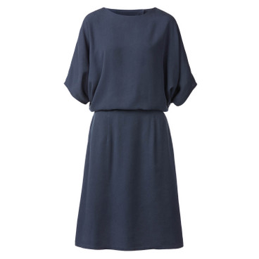 Kleid aus TENCEL™ Fasern mit raffiniertem Rückenausschnitt und Fledermausärmeln, nachtblau
