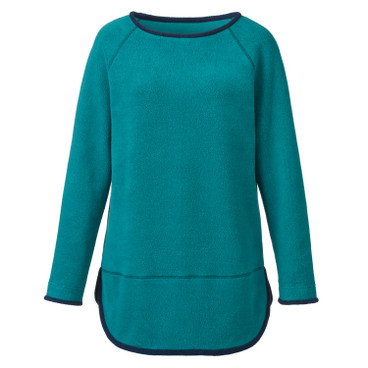 Fleece-Pullover mit Kontrastkanten aus reiner Bio-Baumwolle, petrol/nachtblau