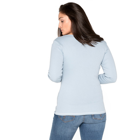 Langarmshirt mit Kontrastnaht aus Bio-Baumwolle, taubenblau
