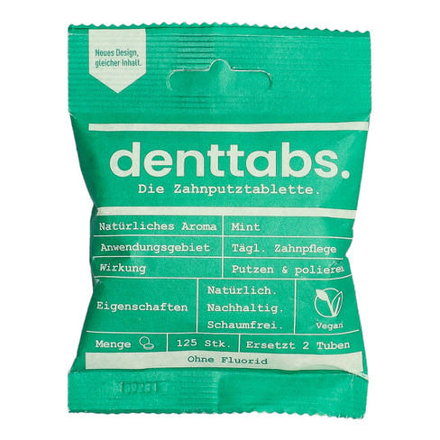 Denttabs Zahnputz-Tabletten ohne Fluorid, 125 Stück