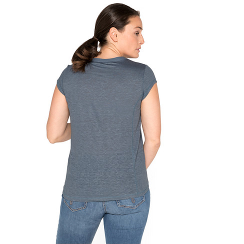 T-Shirt mit V-Ausschnitt aus Leinenjersey, rauchblau