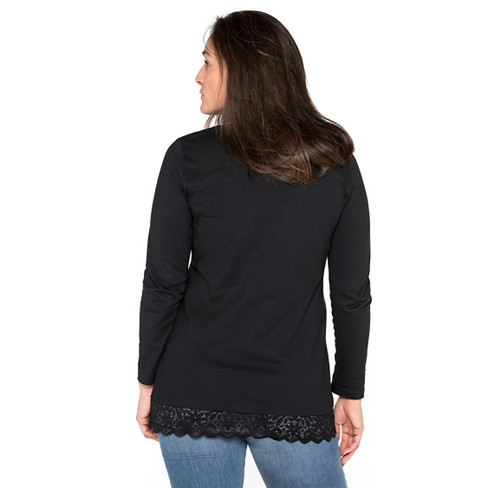 Longshirt aus Bio-Baumwolle mit Spitze, schwarz