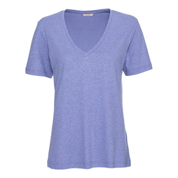 T-Shirt mit V-Ausschnitt aus Hanf und Bio-Baumwolle, taubenblau