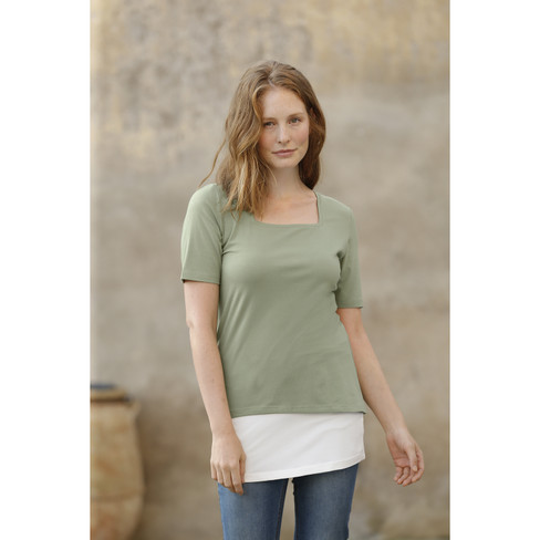 T-Shirt mit Karree-Ausschnitt aus Bio-Baumwolle, hortensie