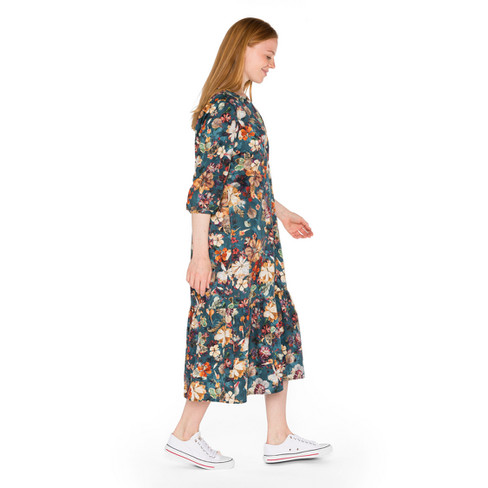 Tunika-Kleid mit Blumenprint aus reiner Bio-Baumwolle, petrol-gemustert