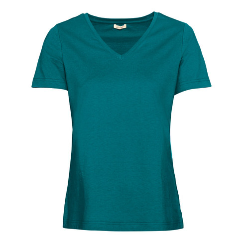 T-Shirt mit V-Ausschnitt aus reiner Bio-Baumwolle, atlantik