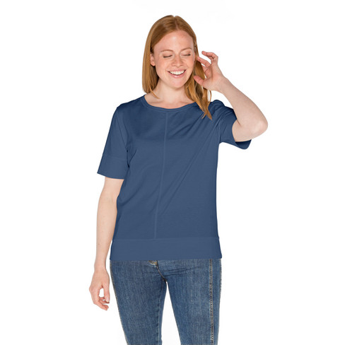 T-Shirt mit Ziernähten aus reiner Bio-Baumwolle, tinte