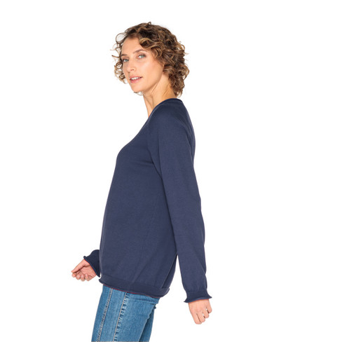 Pullover mit V-Ausschnitt aus reiner Bio-Baumwolle, blaubeere