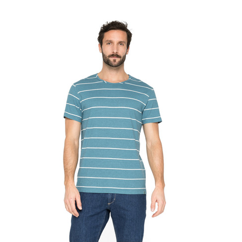 T-Shirt mit Streifen aus Bio-Baumwolle, lagune