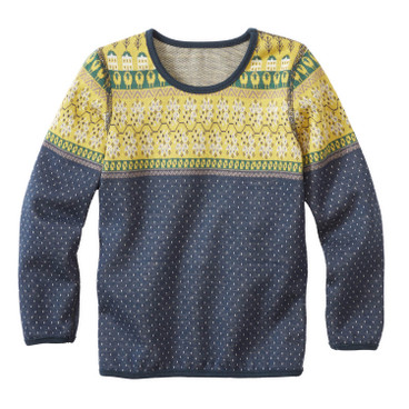 Pullover mit buntem Muster aus Bio-Baumwolle, gelb-marine