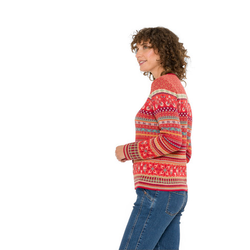 Jacquard-Pullover aus reiner Bio-Baumwolle, rot gemustert