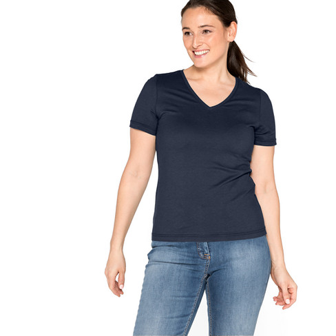T-Shirt mit V-Ausschnitt aus reiner Bio-Baumwolle, marine