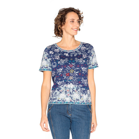 Jacquard-Strickshirt aus reiner Bio-Baumwolle, blau-gemustert