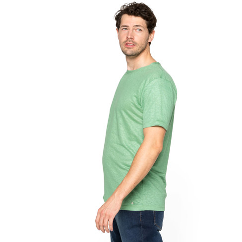 Kurzärmeliges Leinenjersey-Shirt mit Rundhalsausschnitt, Minze