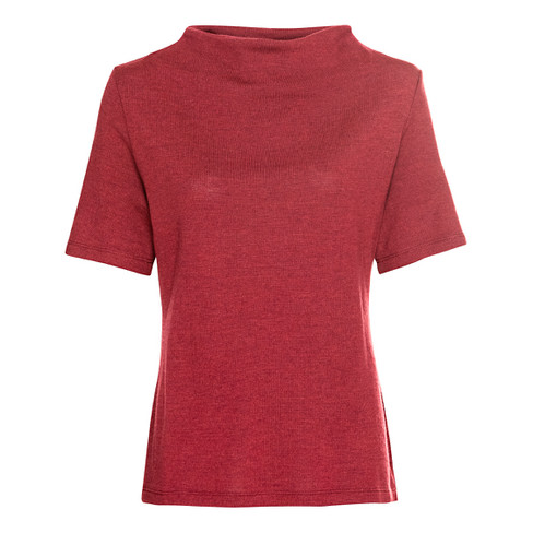 T-Shirt mit Vulkankragen aus reiner Bio-Merinowolle, rubin