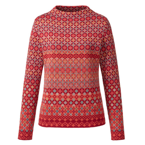 Jacquard-Pullover aus reiner Bio-Baumwolle, rot-gemustert