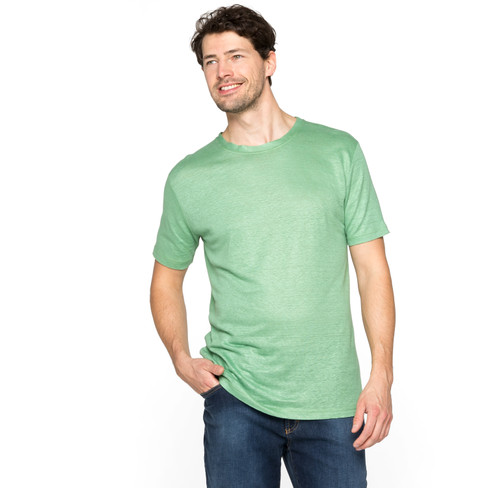 Kurzärmeliges Leinenjersey-Shirt mit Rundhalsausschnitt, Minze
