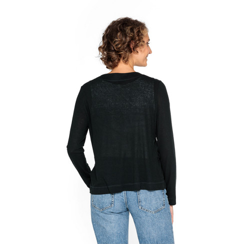 Shirtjacke aus reinem Bourretteseiden-Jersey, schwarz