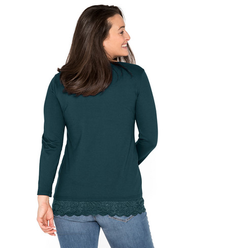 Longshirt aus Bio-Baumwolle mit Spitze, smaragd