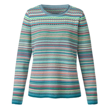 Geringelter Jacquard-Pullover aus Bio-Baumwolle, blau-gemustert