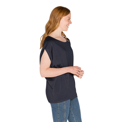 Fledermaus-Shirt aus Bio-Merinowolle mit Bio-Seide, nachtblau