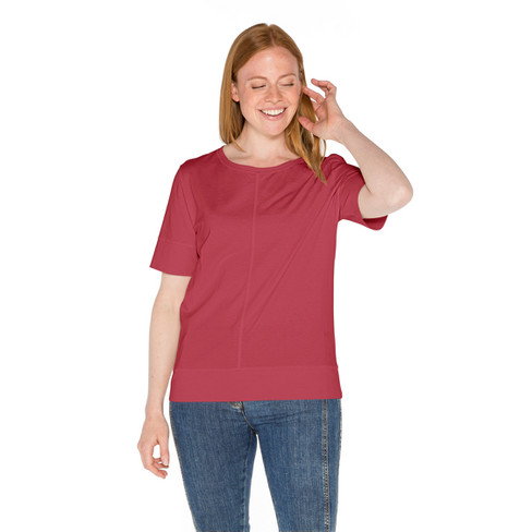 T-Shirt mit Ziernähten aus reiner Bio-Baumwolle, erdbeere