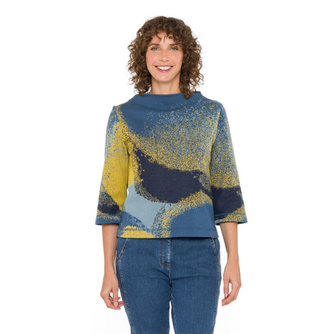 Stehkragen-Shirt aus reiner Bio-Baumwolle, nachtblau gemustert