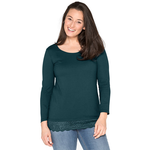 Longshirt aus Bio-Baumwolle mit Spitze, smaragd