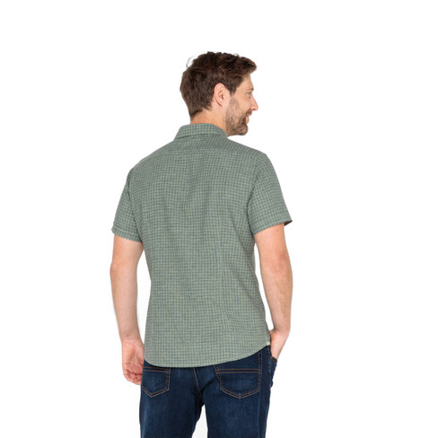 Kurzarmhemd aus Hanf und Bio-Baumwolle, grün-gemustert