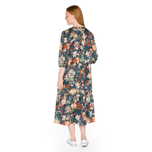 Tunika-Kleid mit Blumenprint aus reiner Bio-Baumwolle, petrol-gemustert