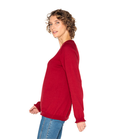 Pullover mit V-Ausschnitt aus reiner Bio-Baumwolle, weinlaub